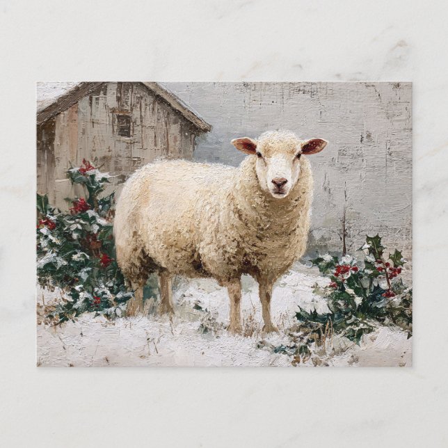 Carte Postale Moutons dans une scène hivernale enneigée (Devant)