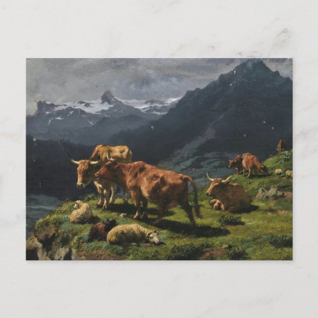 Carte Postale Moutons de bovins Paysage alpin par Rosa Bonheur P (Devant)