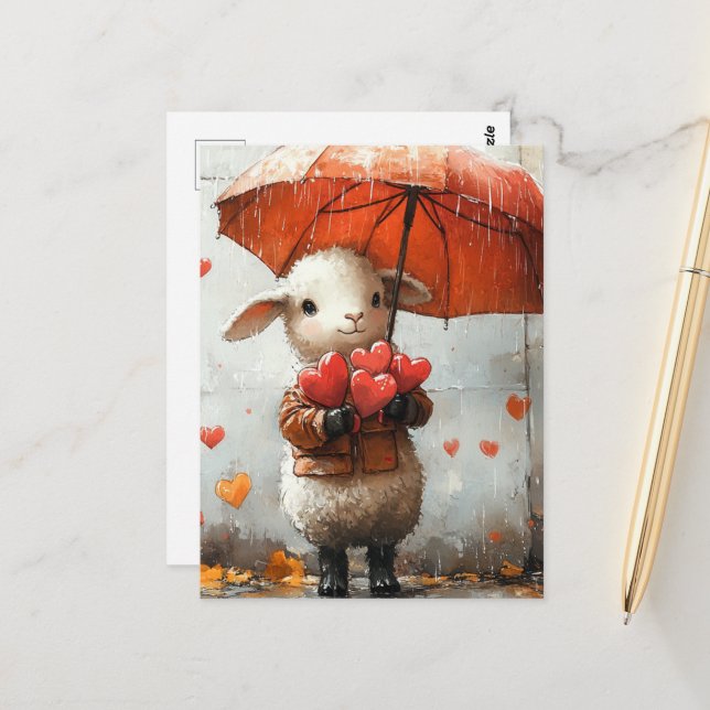 Carte Postale Moutons le jour de la pluie (Devant/Arrière en situation)