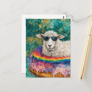 Carte Postale Moutons mignons en voyage en radeau