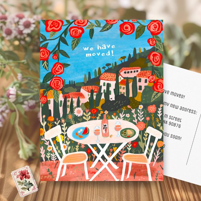 Carte Postale MOUVEMENT FAIRE-PART Nouvelle adresse Vues Campagn (MOVING ANNOUNCEMENT New Address Change Countryside Views Art Painting Flowers Garden Postcard
)