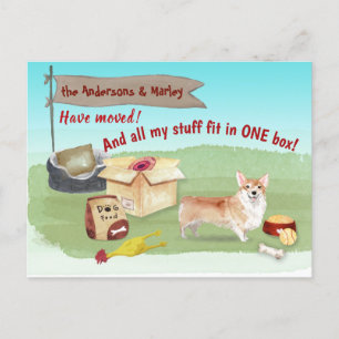 Carte Postale Moving Corgi Dog Toys Notre Nouvelle Maison