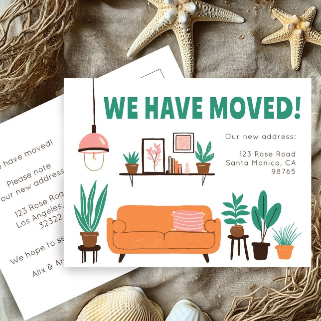 Carte Postale Moving Faire-part Adresse Cute Living Room Canapé (Moving Announcement Change of Address Cute Living Room Sofa New Home Custom Postcard)
