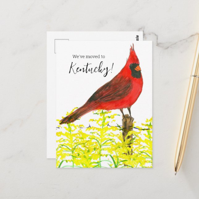 Carte Postale Moving Faire-part Kentucky Cardinal Goldenrod (Devant/Arrière en situation)