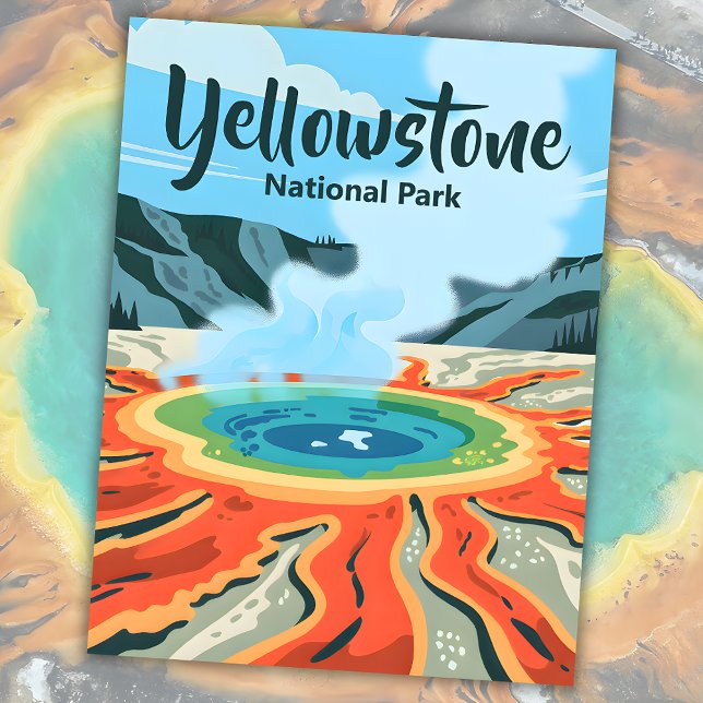 Carte Postale Moyenne Gras Rétro Yellowstone Rainbow Hot Spring (Minimal Bold Retro Yellowstone Rainbow Hot Spring Postcard)