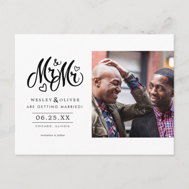 Carte Postale Mr. & Mr. Script - Save the Date with Photo (Devant)