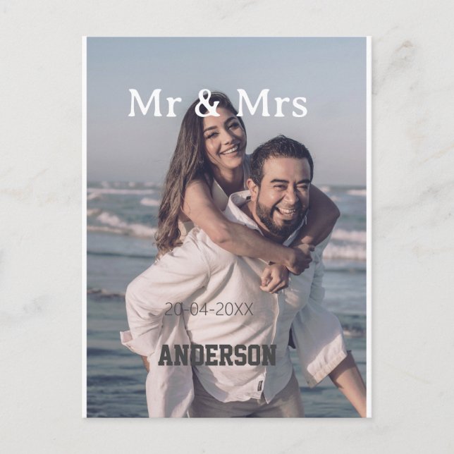 Carte Postale Mr & Mrs add family name photo date wedding family (Devant)