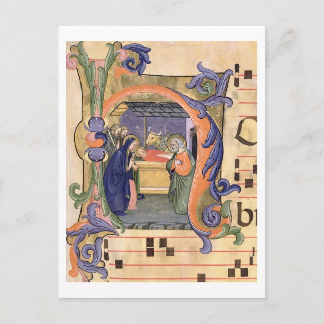Carte Postale Ms 571 f.6r Historié le "H" initial décrivant le (Devant)