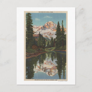 Carte Postale Mt Rainier, WA - Lac Mirror avec Mt. Réflexion