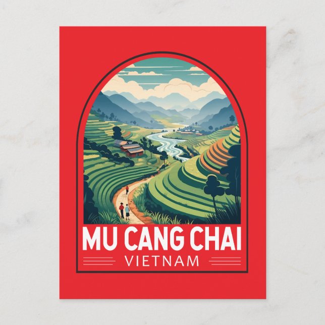 Carte Postale Mu Cang Chai Vietnam Emblem Voyage Retro (Devant)
