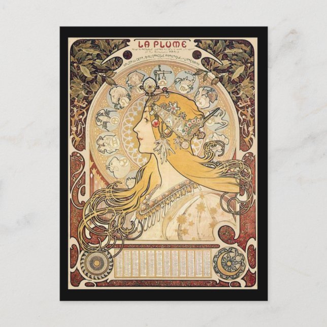 Carte Postale Mucha Art Nouveau Femme (Devant)
