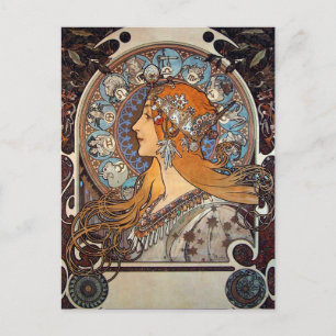 Carte Postale Mucha Art Nouveau Femme Vintage French Zodiac Post