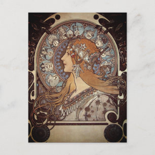Carte Postale Mucha Art Nouveau Femme Vintage Zodiac La Pluma Po