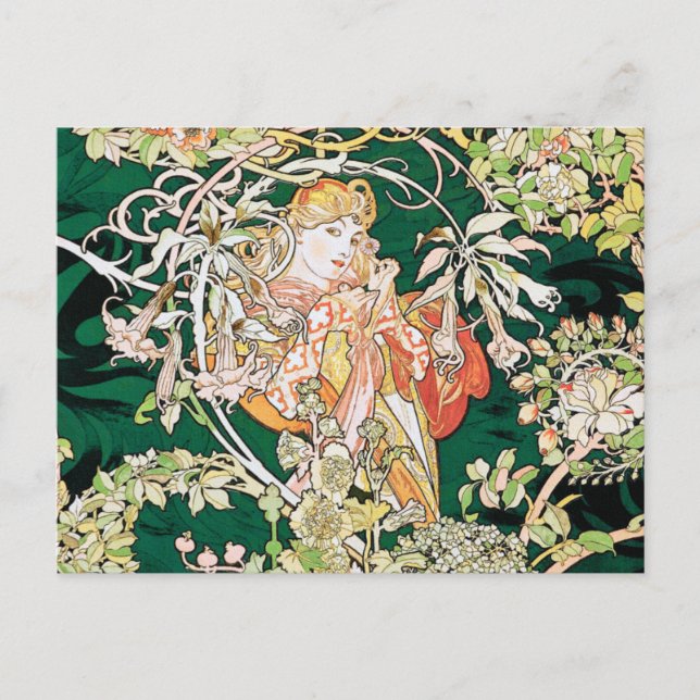 Carte Postale Mucha Art Nouveau : Une Femme Daisée (Devant)