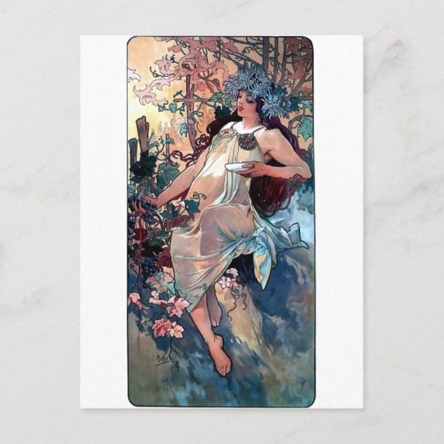 Carte Postale mucha automne affiche Art nouveau (Devant)