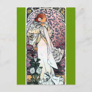 Carte Postale mucha dame avec camélias théâtre art nouveau