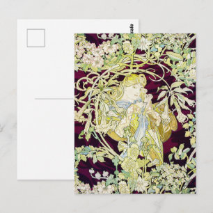Carte Postale Mucha Femme avec marguerite, Art Nouveau Vintage