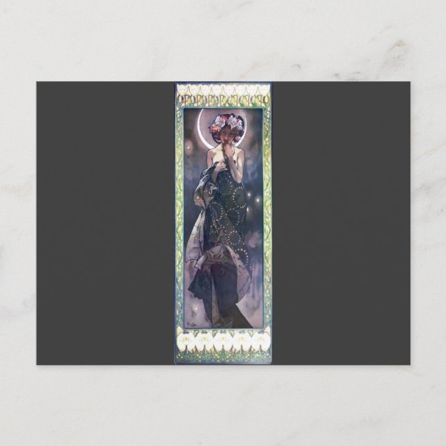 Carte Postale Mucha Moon Night Woman Art Nouveau Déco (Devant)