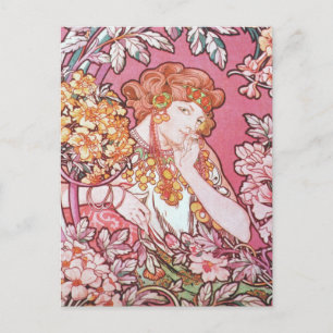 Carte Postale Mucha rose vintage