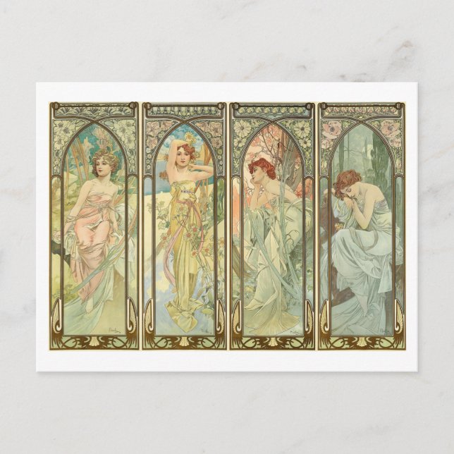 Carte Postale Mucha, Times of the Seasons, Art Nouveau (Devant)