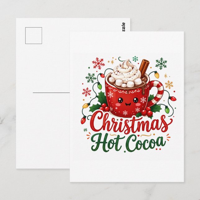 Carte Postale Mug de Chocolat Chaud de Noël Mignon (Devant / Derrière)