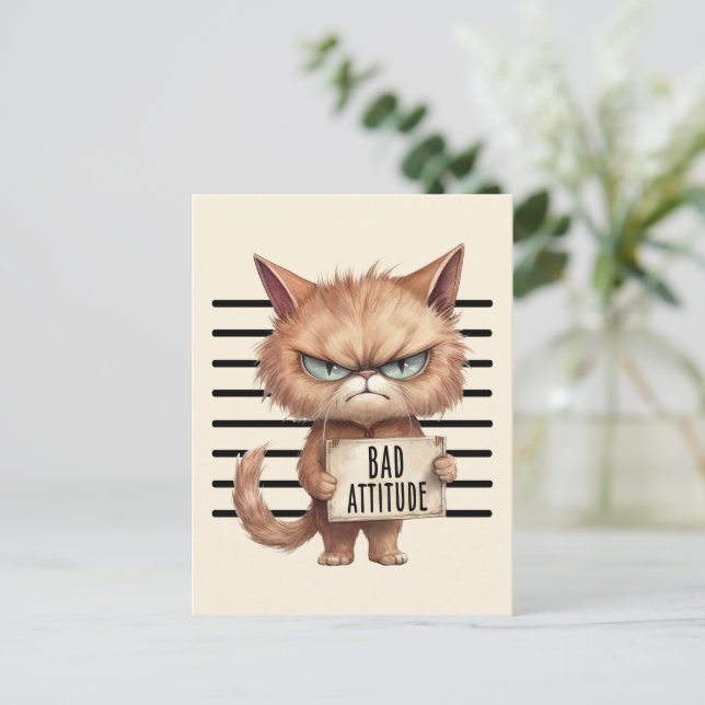 Carte Postale Mugshot de chat drôle et mignon (Debout devant)