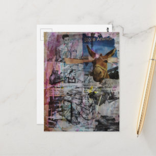 Carte Postale Mulet et Hommes un collage unique en technique mix