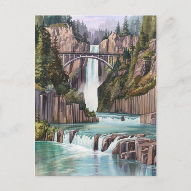 Carte Postale Multnomah Falls Watercolor Peinture (Devant)