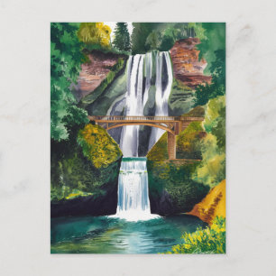 Carte Postale Multnomah Falls Watercolor Peinture Voyage