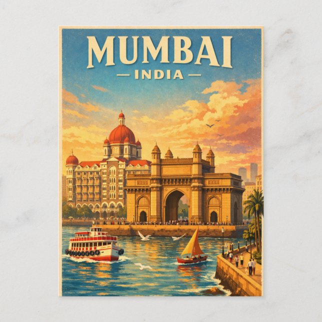 Carte Postale Mumbai, Inde, dans un classique rétro (Devant)
