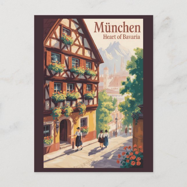 Carte Postale Munich Allemagne Bavière Illustration Voyage Art (Devant)