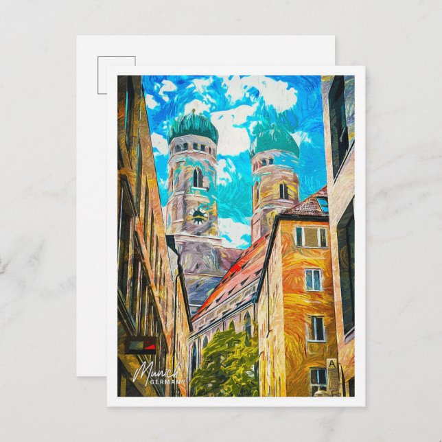 Carte Postale Munich Allemagne Belle peinture à l'huile ville (Devant / Derrière)