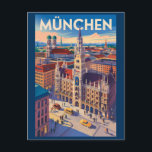 Carte Postale Munich Allemagne Illustration Art de Voyage Vintag<br><div class="desc">Conception de voyage rétro de Munich. De Marienplatz à Oktoberfest,  c'est une destination incontournable pleine d'héritage allemand et de vie urbaine vibrante.</div>