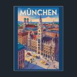 Carte Postale Munich Allemagne Illustration Art de Voyage Vintag<br><div class="desc">Conception de voyage rétro de Munich. De Marienplatz à Oktoberfest,  c'est une destination incontournable pleine d'héritage allemand et de vie urbaine vibrante.</div>