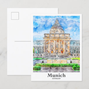 Carte Postale Munich Allemagne Voyage Aquarelle main tirée