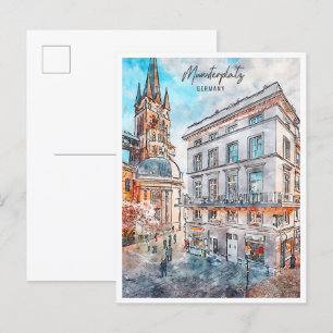 Carte Postale Munsterplatz Allemagne vintage voyage aquarelle