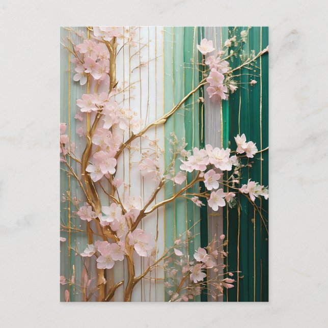 Carte Postale Mur de Cerisiers en Fleurs  (Devant)
