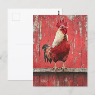 Carte Postale Mur de la grange en bois rouge coq