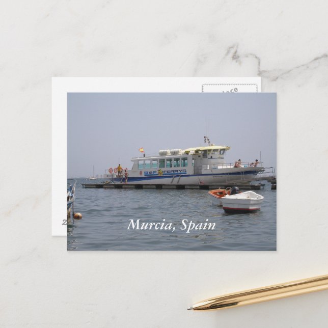 Carte Postale Murcia, Espagne bateau sur l'eau (Devant/Arrière en situation)