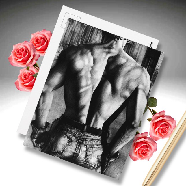 Carte Postale Muscular Male Back in In Tight Jeans Cool Art (Fine art muscular male back postcard - for someone special.)