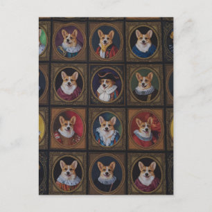 Carte Postale Musée Vintage Mur, Portraits de chiens Corgi hilar
