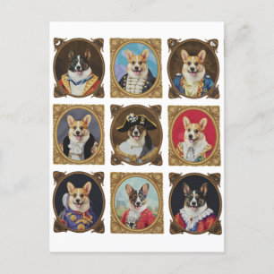 Carte Postale Musée Vintage Mur, Portraits de chiens Corgi hilar