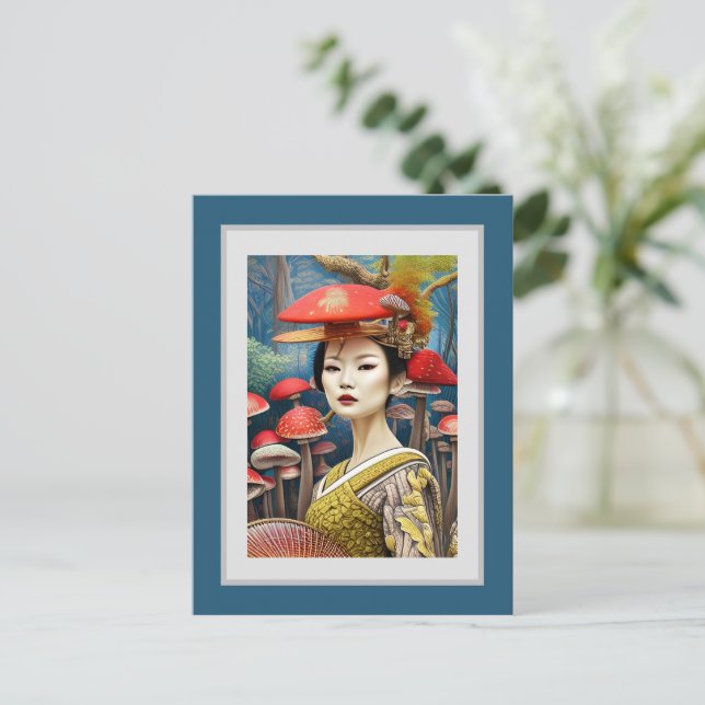 Carte Postale Mushroom Geisha Surreal Imaginaire Art (Debout devant)