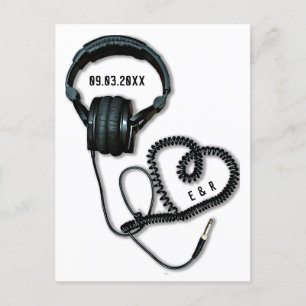Carte Postale Music=Love Headphones Heart Enregistrer La Date Ca