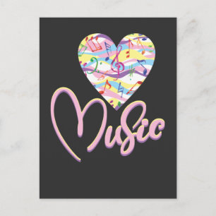 Carte Postale Music Love Heart Treble Clef Instrument de musique