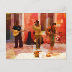 Carte Postale Musiciens de rue jouant de la guitare Mandoline et