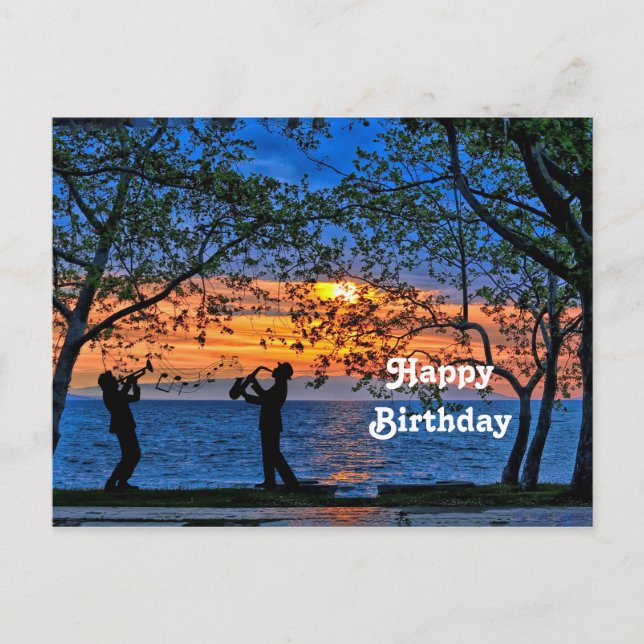 Carte Postale Musiciens de Silhouette de Fête d'Anniversaire de  (Devant)