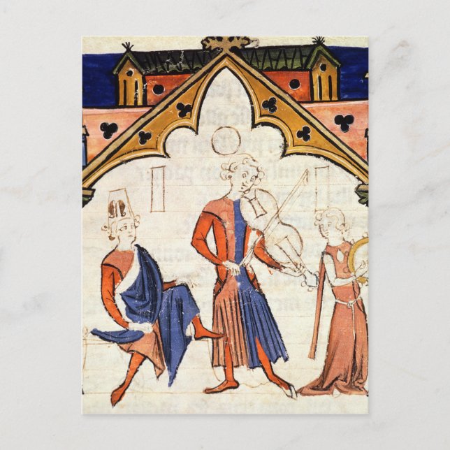 Carte Postale Musiciens jouant d'une Viola et d'une Tambourine (Devant)