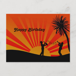 Carte Postale Musiciens Orange Sunset Silhouette Anniversaire