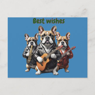 Carte Postale Musique de chien de Bouledogue Français Französisc